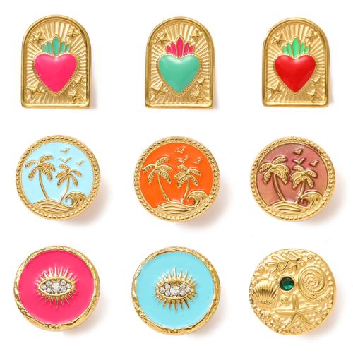 Nerezová ocel Šperky Přívěsky, 304 Stainless Steel, barva pozlacený, DIY & různé styly pro výběr & smalt & s drahokamu, 3PC/Bag, Prodáno By Bag