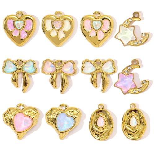 Stainless Steel Pendants 304 Stainless Steel with Glass gold color plated DIY & enamel & with rhinestone Sold By Bag
