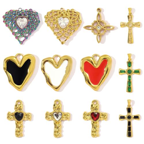 Stainless Steel Pendants 304 Stainless Steel with Glass gold color plated DIY & enamel Sold By Bag