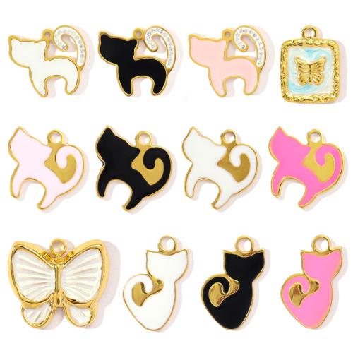 Stainless Steel Animal Pendants 304 Stainless Steel with Acrylic gold color plated DIY & enamel & with rhinestone Sold By Bag