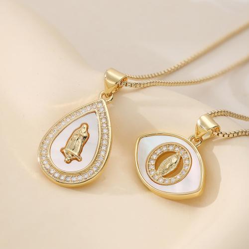 Mosaz Náhrdelník, s White Shell, s 5cm extender řetězce, barva pozlacený, různé styly pro výběr & micro vydláždit kubické zirkony & pro ženy, Délka Cca 45 cm, Prodáno By PC