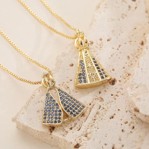 metal collar, chapado en color dorado, diferentes estilos para la opción & micro arcilla de zirconia cúbica & para mujer, longitud aproximado 45 cm, Vendido por UD