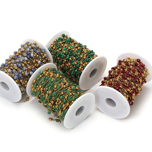 Decorative Beaded Chain 304 Stainless Steel with Gemstone gold color plated DIY Sold By Bag