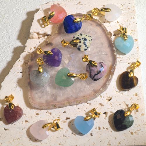 Gemstone Hängen Smycken, Ädelsten, med Zink Alloy, Hjärta, DIY & olika material för val & fasetterad, 14x22mm, Säljs av PC