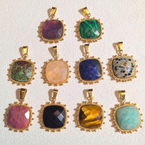 Gemstone Pendants Jewelry with 304 Stainless Steel Square gold color plated DIY & faceted 19mm Sold By PC