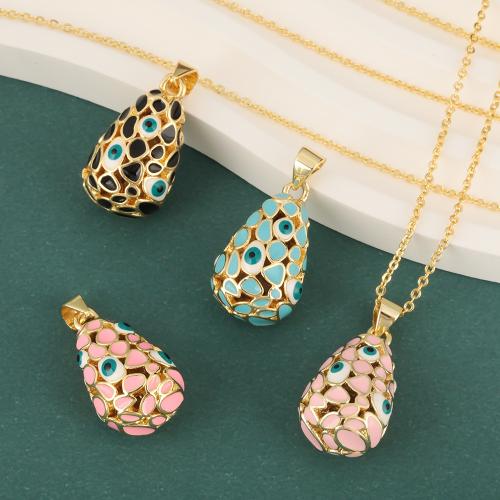 Messing Smykker Vedhæng, Oval, guldfarve belagt, med øje mønster & du kan DIY & emalje, flere farver til valg, 12.10x20.80mm, Solgt af PC