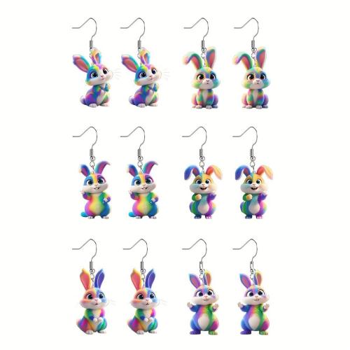 Acrylic Drop Earring Rabbit printing & for woman multi-colored Sold By Pair