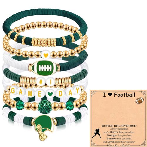 Polymer Clay Komplet narukvica, s Cink Alloy, ručno izrađen, 7 komada & bez spolne razlike, više boja za izbor, Dužina Približno 7 inčni, Prodano By Set