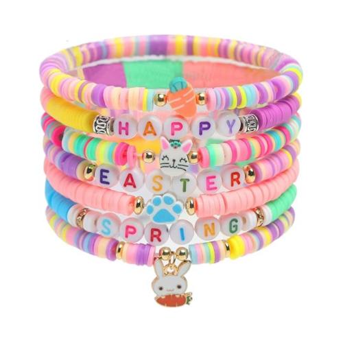 argile de polymère Set de bracelet, avec verre & alliage de zinc, lapin, fait à la main, unisexe & styles différents pour le choix, Longueur Environ 7 pouce, Vendu par PC