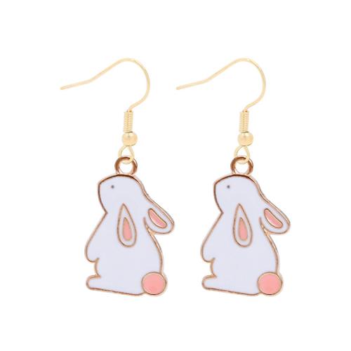 Zinc Alloy Drop Earring Rabbit gold color plated for woman & enamel Sold By Pair