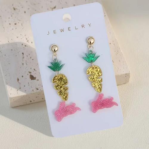 Acrylique Boucle d'oreille goutte, Jus de carotte, fait à la main, bijoux de mode & pour femme, 19x60mm, Vendu par paire