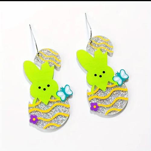 Acrylic Drop Earring Rabbit printing fashion jewelry & for woman Sold By Pair