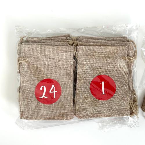 Linen Drawstring Bag Rectangle Christmas Design Sold By Set