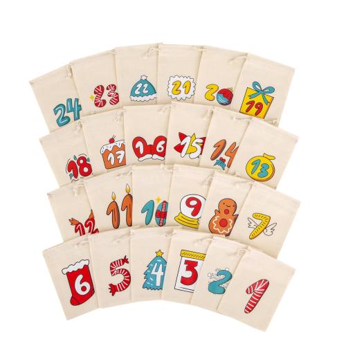 Linen Drawstring Bag Rectangle Christmas Design multi-colored Sold By Set