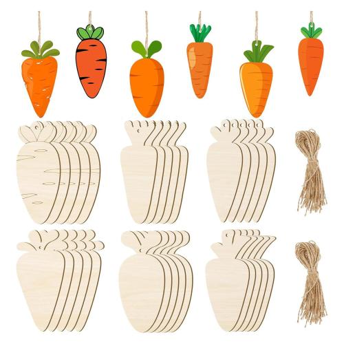 Hanging Ornaments Wood with Linen Carrot & DIY Sold By Set