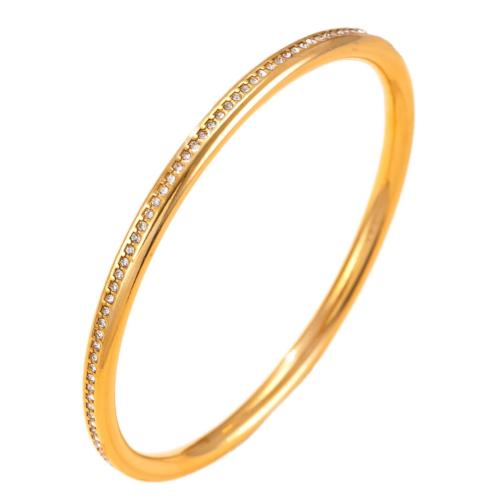 304 Stainless Steel Bangle gold color plated for woman & with rhinestone width 5mm Inner Approx 68mm Sold By PC
