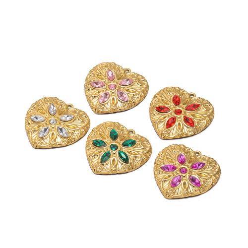 Stainless Steel Heart Pendants 304 Stainless Steel gold color plated DIY & with rhinestone Sold By Bag
