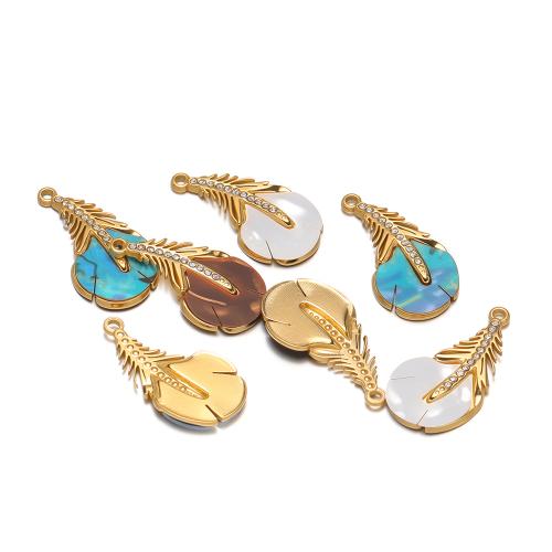 Stainless Steel Pendants 304 Stainless Steel Leaf gold color plated DIY & enamel & with rhinestone Sold By Bag
