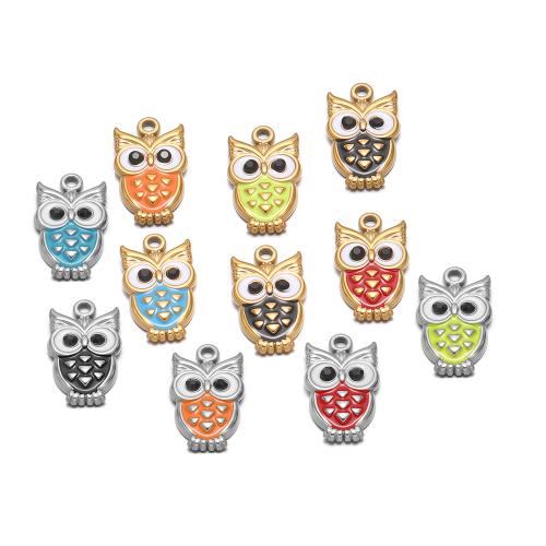 Stainless Steel Animal Pendants 304 Stainless Steel Owl plated DIY & enamel Sold By Bag