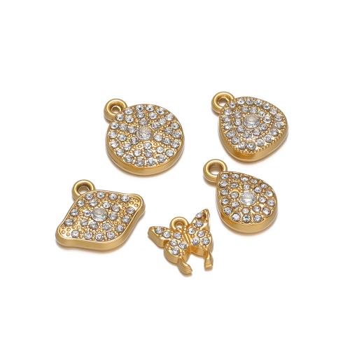 Ciondoli gioielli in acciaio inox, 304 acciaio inox, placcato color oro, DIY & stili diversi per la scelta & con strass, 10PC/borsa, Venduto da borsa