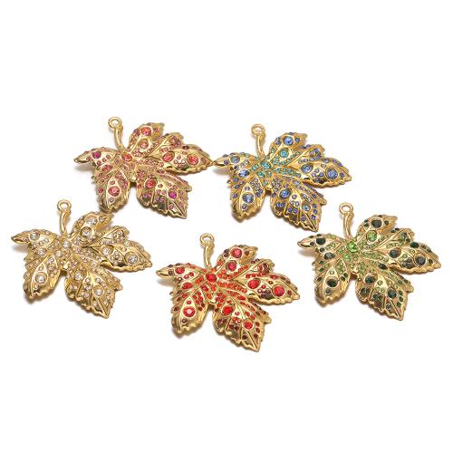 Stainless Steel Pendants 304 Stainless Steel Maple Leaf gold color plated DIY & with rhinestone Sold By Bag