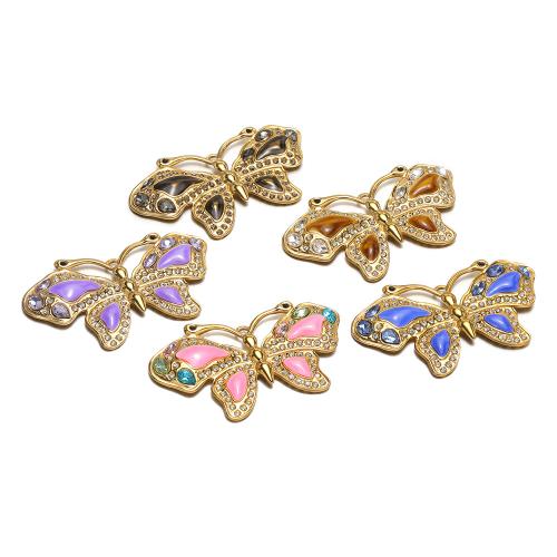 Stainless Steel Animal Pendants 304 Stainless Steel Butterfly gold color plated DIY & enamel & with rhinestone Sold By Bag