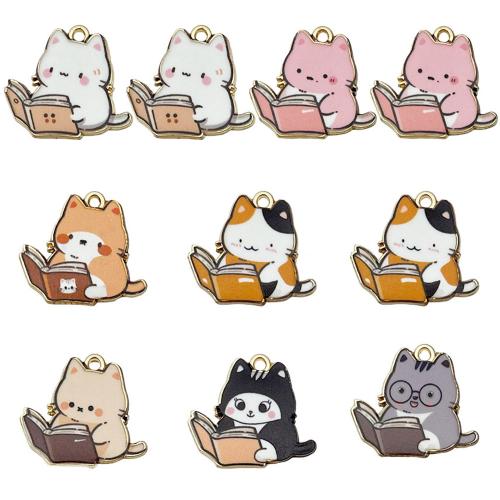 Wisiorki szkliwa ze stopów cynku, Stop cynku, Kot, KC malowane na złoto, DIY & różne style do wyboru & emalia, 22x25x2mm, sprzedane przez PC