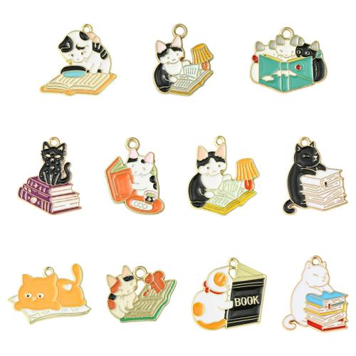 Zinc Alloy Enamel Pendants Cat gold color plated mixed pattern & DIY Sold By Bag