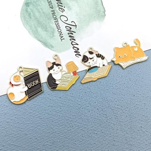 Wisiorki szkliwa ze stopów cynku, Stop cynku, Kot, Platerowane w kolorze złota, DIY & różne style do wyboru & emalia, sprzedane przez PC