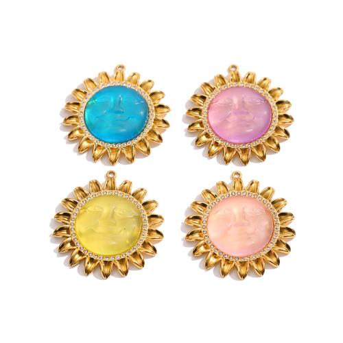 Resin Pendant 304 Stainless Steel with Resin Flower gold color plated DIY & with rhinestone Sold By PC