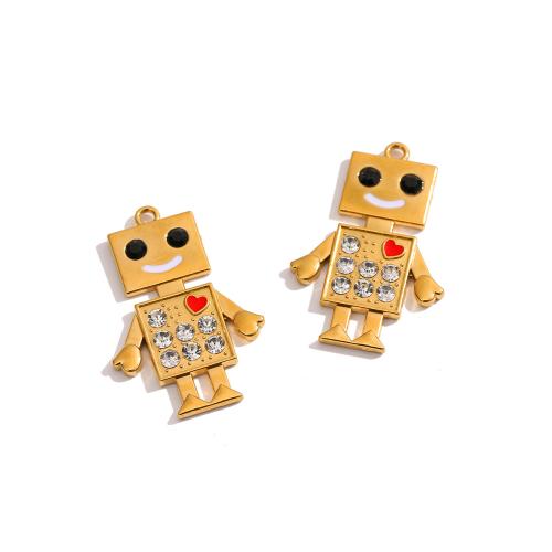 Stainless Steel Pendants 304 Stainless Steel Robot gold color plated DIY & enamel & with rhinestone Sold By PC