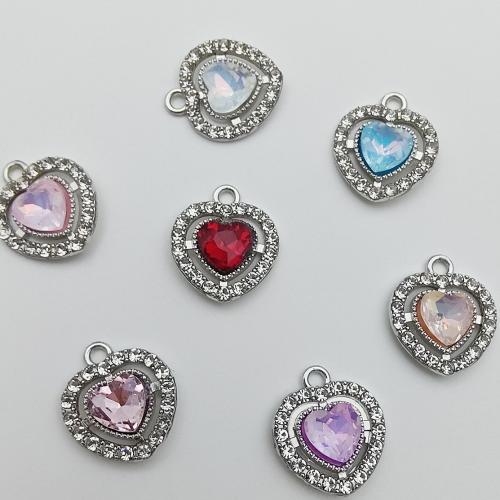 Zinc Alloy Rhinestone Pendants Heart plated DIY & with rhinestone Sold By Bag