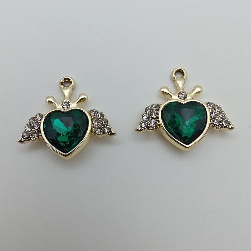Zinc Alloy Rhinestone Pendants Winged Heart gold color plated DIY & with rhinestone Sold By Bag