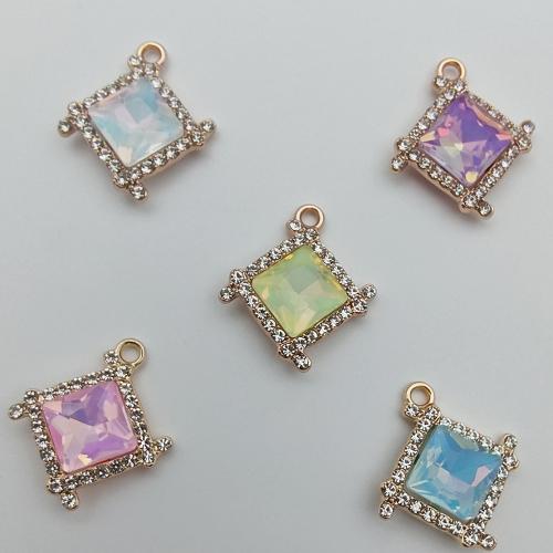 Glass Zinc Alloy Pendant with Glass Square plated DIY & with rhinestone Sold By Bag
