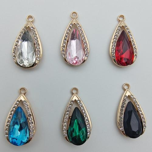 Glass Zinc Alloy Pendant with Glass Teardrop gold color plated DIY & with rhinestone Sold By Bag
