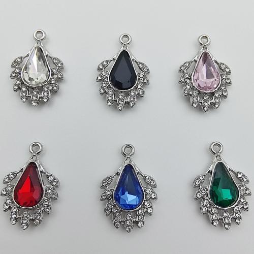 Glass Zinc Alloy Pendant with Glass Teardrop platinum color plated DIY & with rhinestone Sold By Bag