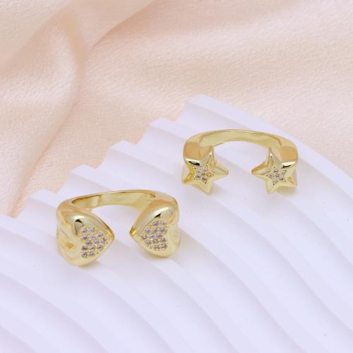 Cubique anneau en laiton Circonia Micro Pave, Placage de couleur d'or, réglable & styles différents pour le choix & pavé de micro zircon & pour femme, plus de couleurs à choisir, Vendu par PC