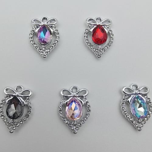 Staklo Zinc Alloy Privjesak, Cink Alloy, s Staklo, Suza, platine boja pozlaćen, možete DIY & s Rhinestone & šupalj, više boja za izbor, 21.40x14.40x5mm, 100računala/Torba, Prodano By Torba