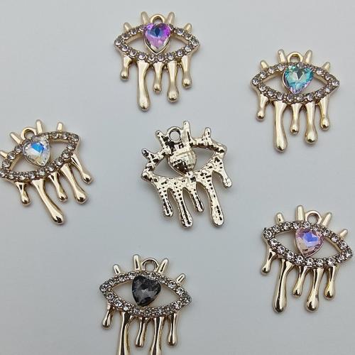 Zinková slitina Rhinestone Přívěsky, Zinek, s Krystal, oko, DIY & s drahokamu & dutý, více barev na výběr, 23.80x19.50x3.90mm, 100PC/Bag, Prodáno By Bag