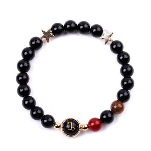 Black Stone Rannerengas, kanssa Jalokivi & Sinkkiseos, 12 Zodiacin merkit, käsintehty, Unisex & eri tyylejä valinta, Pituus N. 7 tuuma, Myymät PC