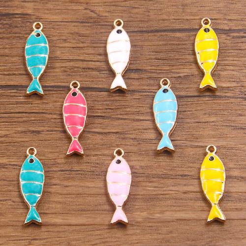 Zink legering emalj hängen, Zink Alloy, Fisk, KC guldfärg pläterade, dubbelsidig emalj & DIY, fler färger för val, 7x22mm, Säljs av PC