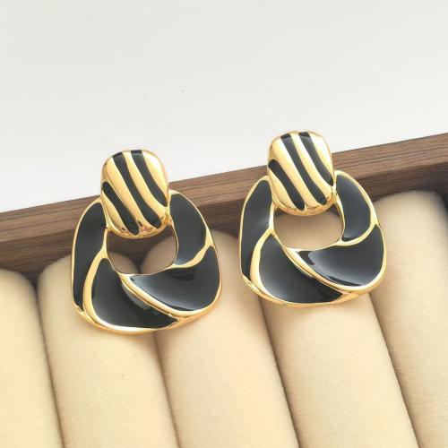 Acier inoxydable 304 boucle d oreille dormeuse, Motif géométrique, Placage de couleur d'or, pour femme & émail & creux, plus de couleurs à choisir, 20x30mm, Vendu par paire