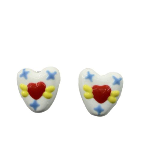 Gioielli perline porcellana, Cuore, DIY & smalto, nessuno, 14x14.50x7mm, Foro:Appross. 3mm, 100PC/borsa, Venduto da borsa
