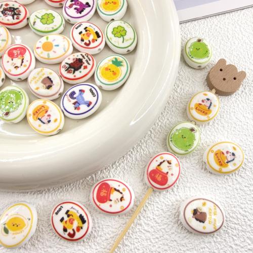 Stampa di perle di porcellana, Ovale piatto, DIY & a due lati, nessuno, 20x16.50x5.50mm, Foro:Appross. 2mm, 100PC/borsa, Venduto da borsa