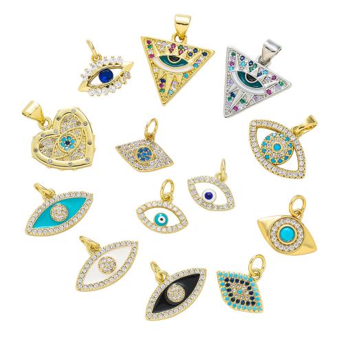 Evil Eye Pendants Brass plated DIY & micro pave cubic zirconia & enamel Sold By PC
