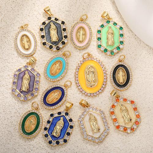 Cubic Zirconia Micro Pave Brass Pendant Virgin Mary real gold plated DIY & micro pave cubic zirconia & enamel Sold By PC