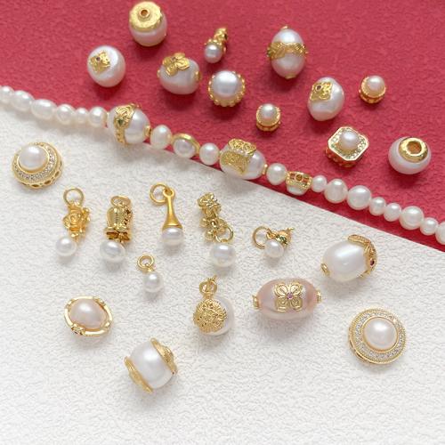 Freshwater Pearl Pendants Brass with Freshwater Pearl gold color plated DIY & with rhinestone Sold By PC