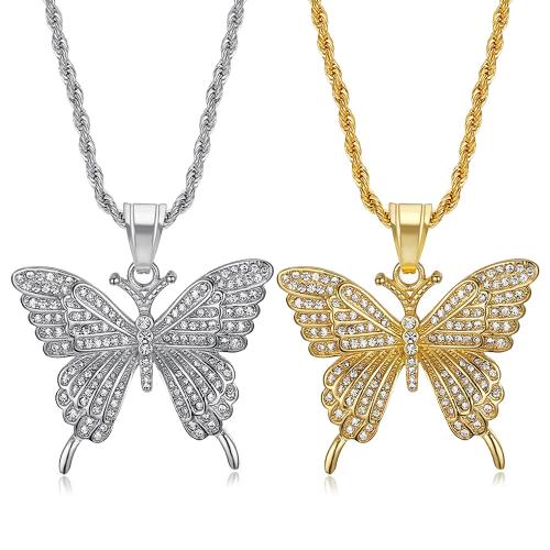 Stainless Steel Animal Pendants Butterfly plated fashion jewelry & for man & with rhinestone Sold By PC