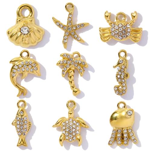 Stainless Steel Animal Pendants 304 Stainless Steel gold color plated DIY & with rhinestone Sold By Bag