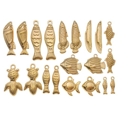 Stainless Steel Animal Pendants 304 Stainless Steel Fish gold color plated DIY Sold By Bag